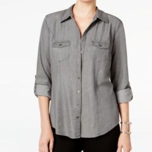 NEW PETITE MEDIUM POCKET BUTTON DOWN GREY LOT414